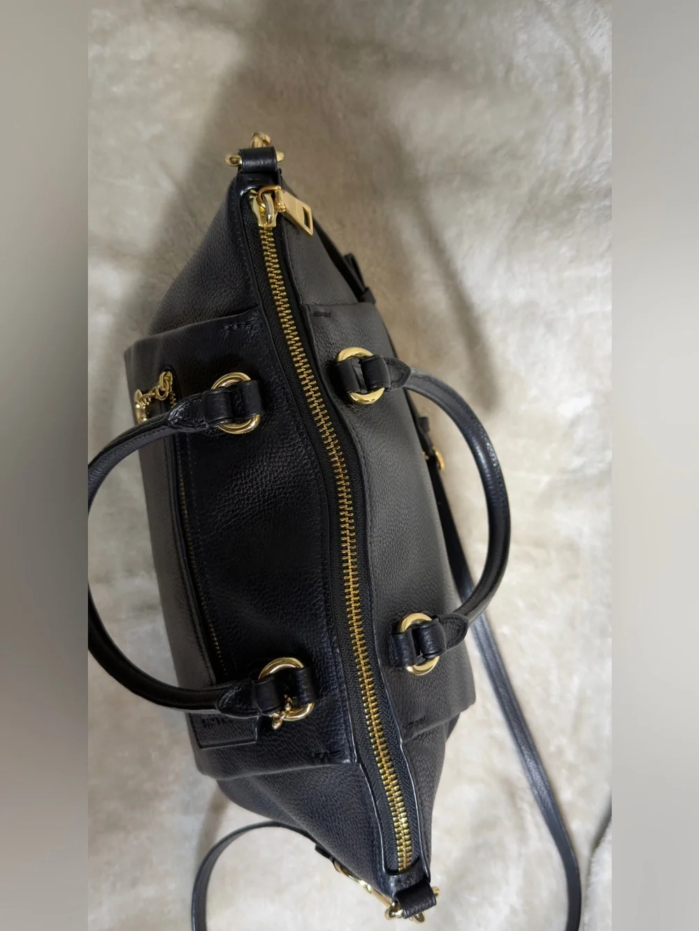 COACH Black Elise Satchel Pebbled Leather Crossbody Shoulder Bag Gold Hardware 7